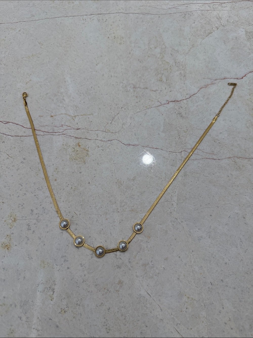 Gold Pearl Station Necklace - Elegant Women's Jewelry - Picture 2 of 2